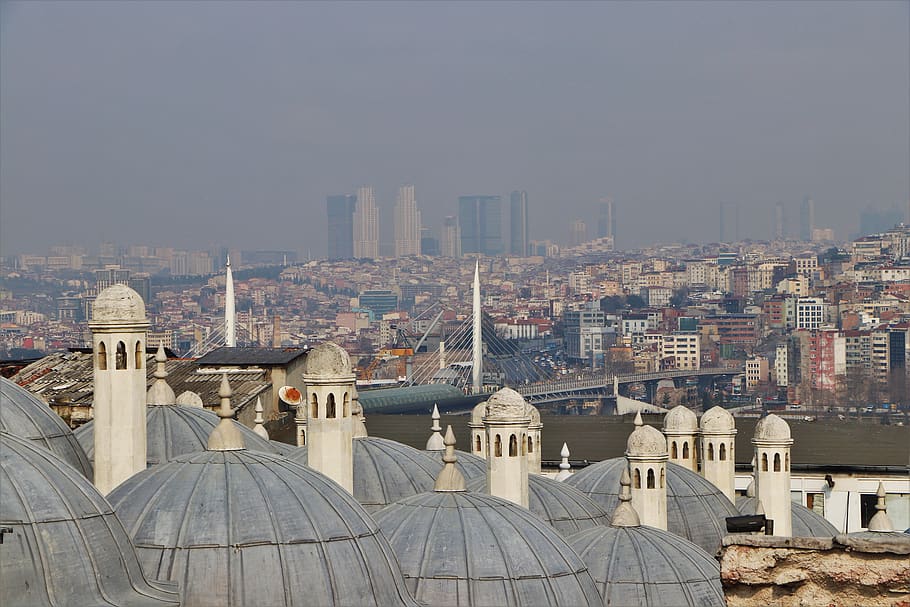 dome, istanbul, cami, islam, religion, turkey, minaret, city, sky, architecture