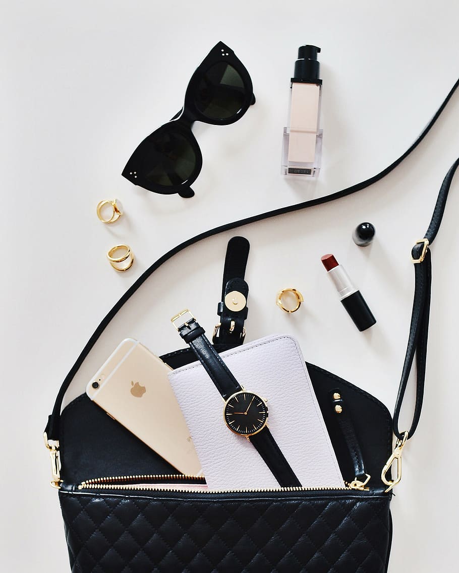 bag, watch, sunglasses, table, mobile, phone, iphone, gadget, accessories, lipstick