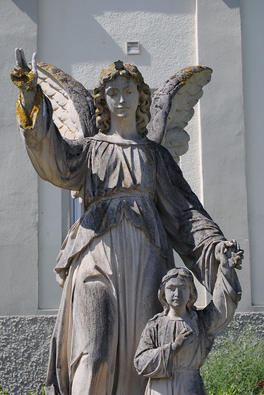 accompaniment, guardian angel, blessing, angel, protection, security, care, hand in hand, sculpture, human representation