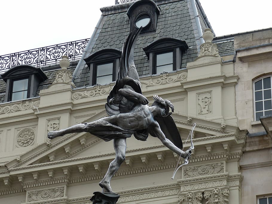 Piccadilly Circus, Estátua, Monumento, anjo, Londres, Rio Tâmisa, Inglaterra, Reino Unido, espaço, figura
