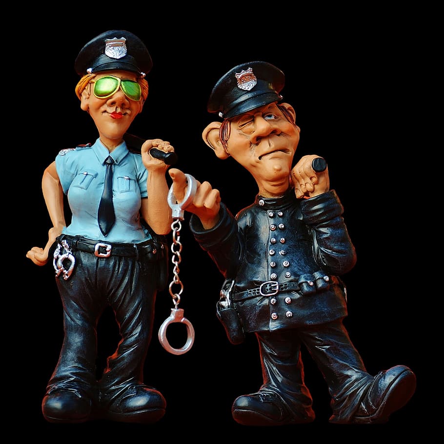 cop, policewoman, colleagues, funny, figure, police, ordnungshüter, handcuffs, baton, uniform