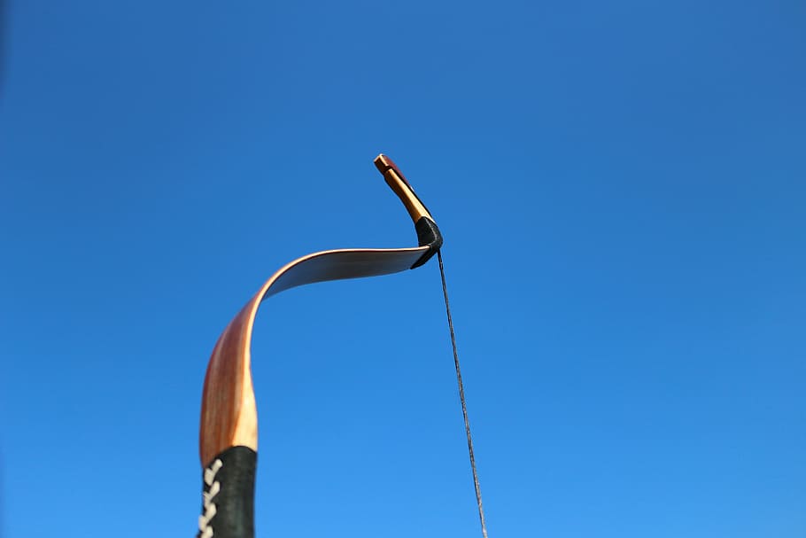 arch, rider arch, archery, traditional bow, weapon, blue, sky, copy space, low angle view, clear sky