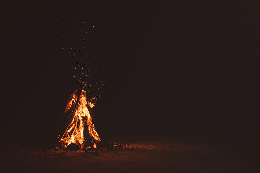 bonfire during night, bonfire, night, time, fire, flame, burn, campfire, dark, beach