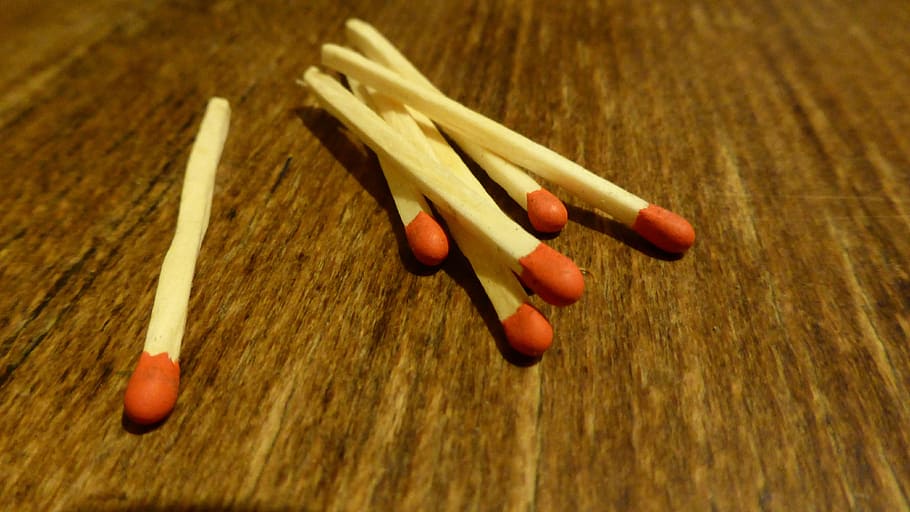 matches, sticks, match head, red, match, wood - material, matchstick, close-up, flame, indoors