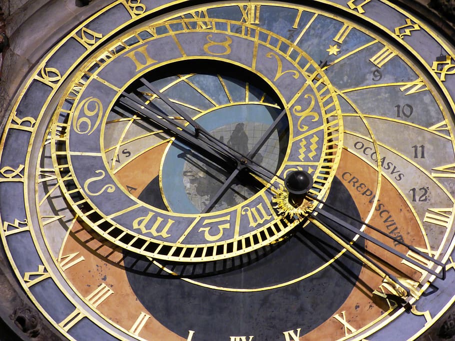 reloj analógico del zodiaco, orloj, reloj, hora, indicación del tiempo, monumento, el mercado, praga, consejos, punta