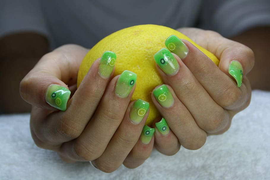 person holding lime, Nail Design, Manicure, nail, human body part, human hand, one person, human finger, fingernail, holding