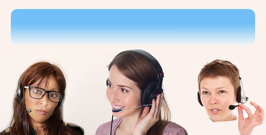 three, women, black, gray, headsets, service, woman, headset, help, support