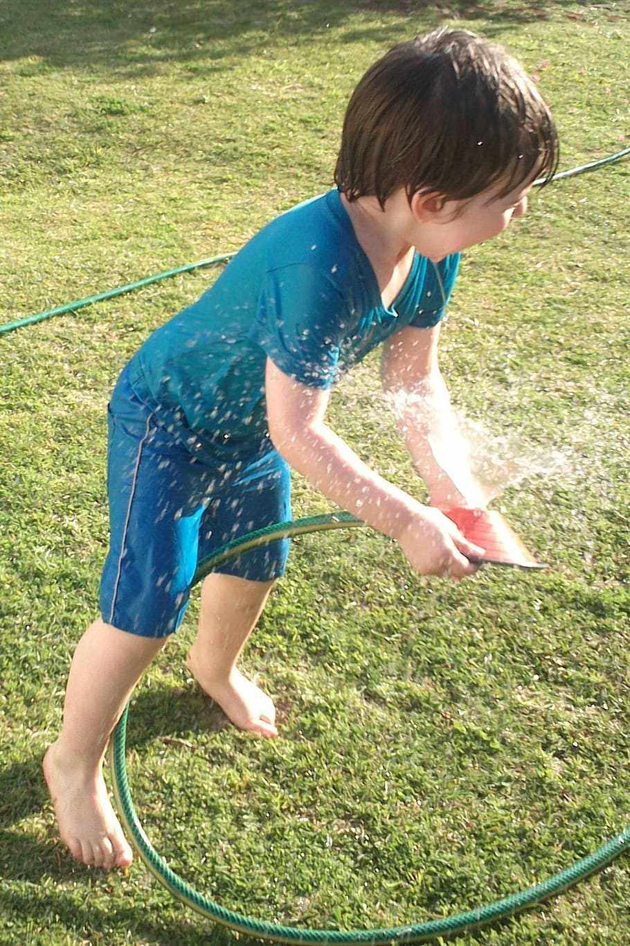 Child, Boy, Water, Fun, Wet, playing, toddler, garden hose, spraying, children only