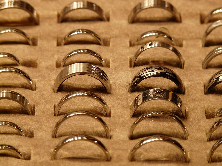 gold-colored rings, brown, box, Finger Rings, Infect, rings, finger, silver, jewellery, finger jewelry