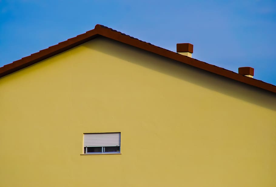 house, yellow, window, sky, blue, colorful, building, summer, property, roof