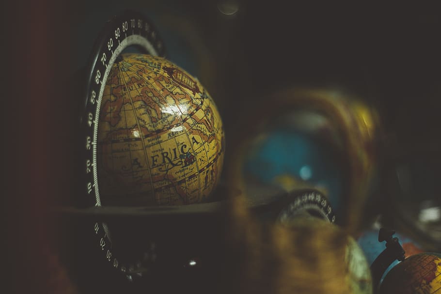 globe, world, atlas, travel, trip, sphere, selective focus, indoors, close-up, globe - man made object