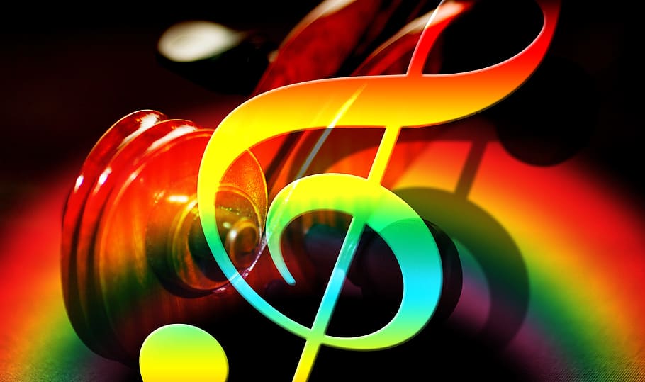 цвет радуги, мюзикл, примечание иллюстрации, скрипка, слушать, звук, звуки, концерт, культура, свет