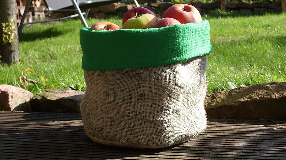 apple bag, apple, autumn, golden autumn, colors of autumn, vitamins, jute, bag, punnets, textile