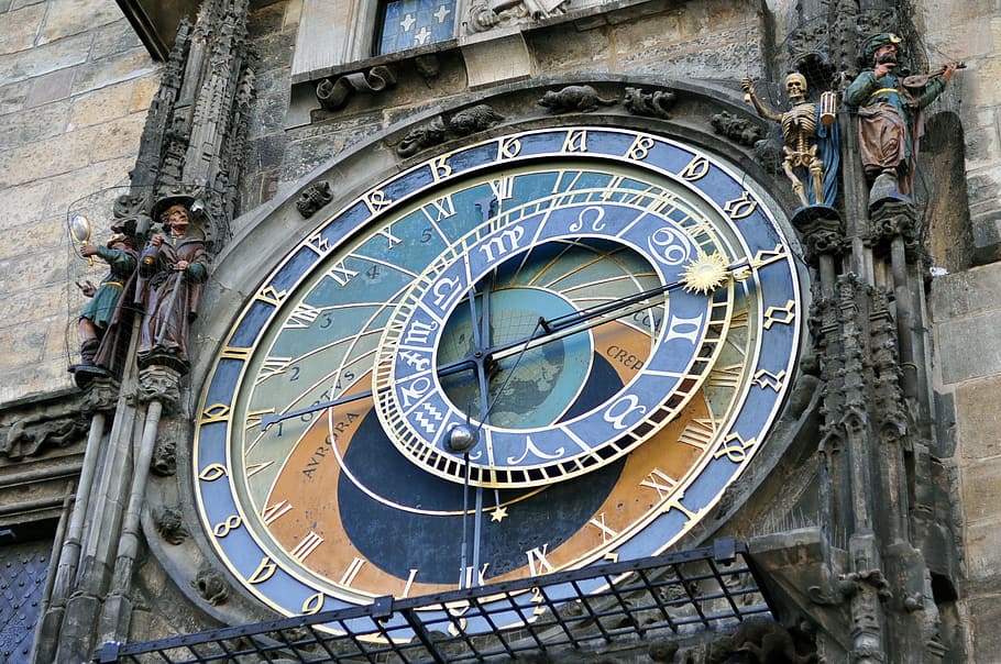 Ceko, Praha, Kotak, Waktu, alun-alun, jam, tanda astrologi, eksterior bangunan, jam astronomi, jam muka