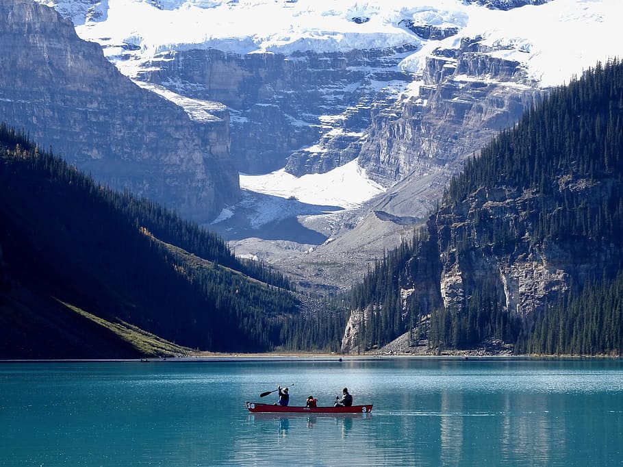 Lake Louise, Canoa, Canadá, lago, montañas, paisaje, alberta, escénico, panorama, esmeralda