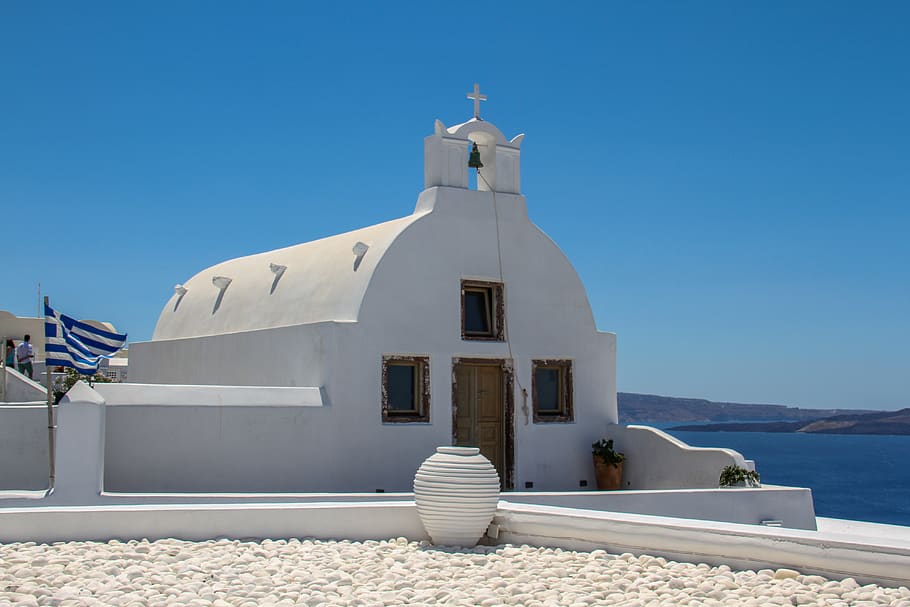 oia, santorini, greece, travel, blue, summer, white, church, built structure, religion