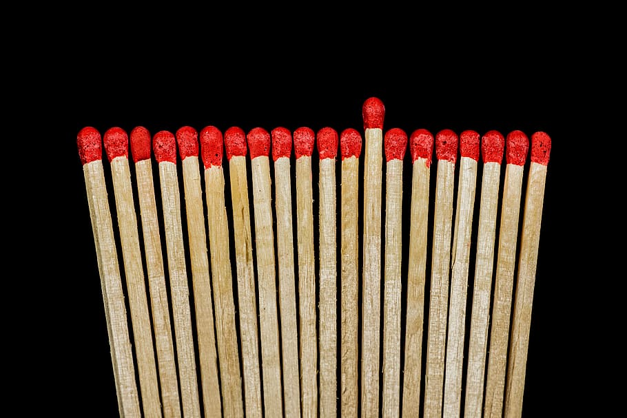 closeup, red, brown, matches, sticks, match, lighter, match head, wood, sulfur