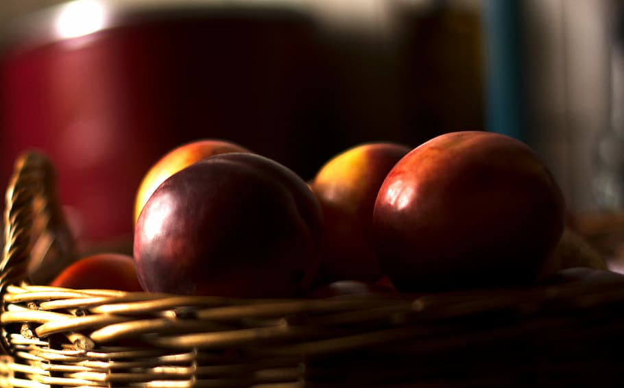 Peaches, close up, dark, fruit, peach, basket, food, freshness, food And Drink, no People