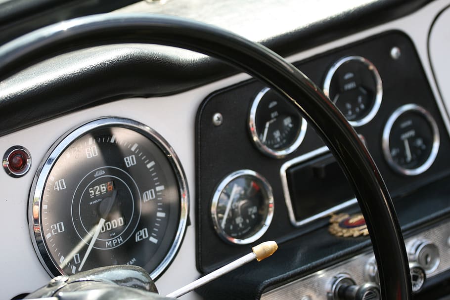automóvil, tablero de instrumentos, interior, automóvil rápido, volante, indicadores, automotriz, clásico, retro, vintage