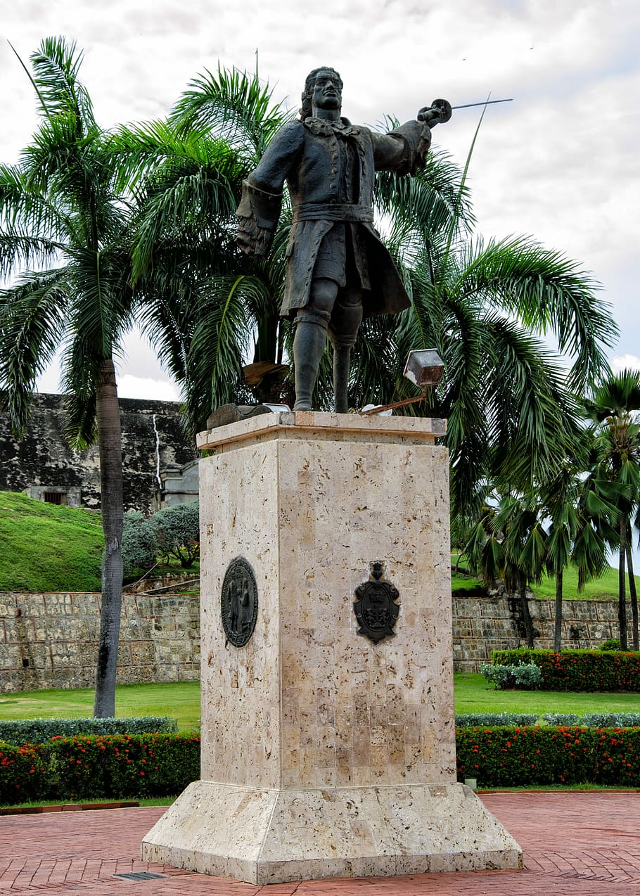 Colombia, estatua, Cartagena, caribe, don blas de lezo, almirante, castillo san felipe, plaza, espacio, palmeras