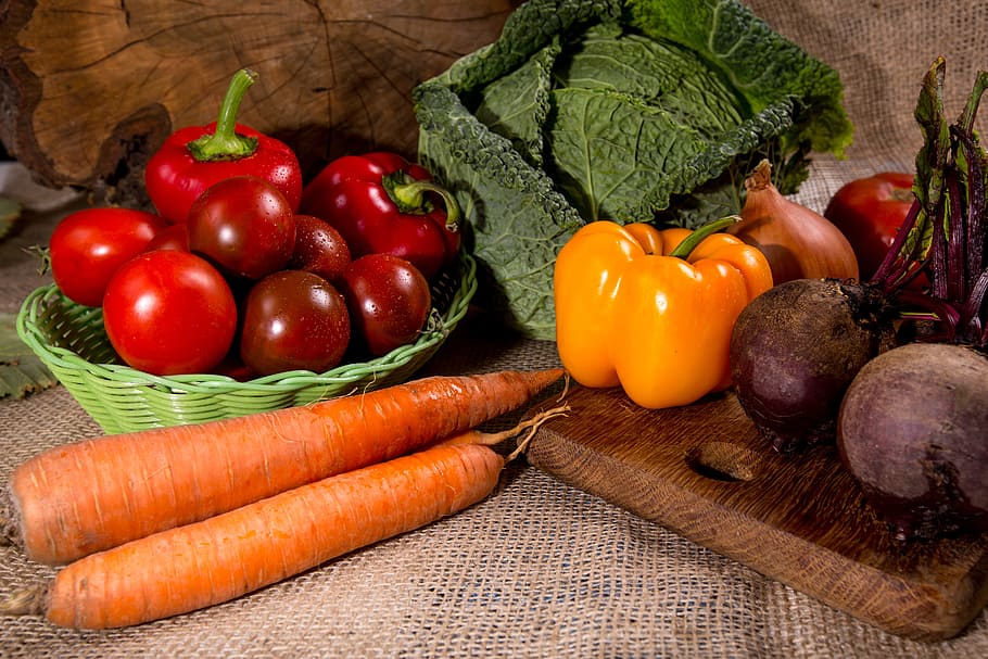 carrots, orange, bell pepper, still life, kitchen, nutrition, vegetables, carrot, savoy cabbage, a healthy diet