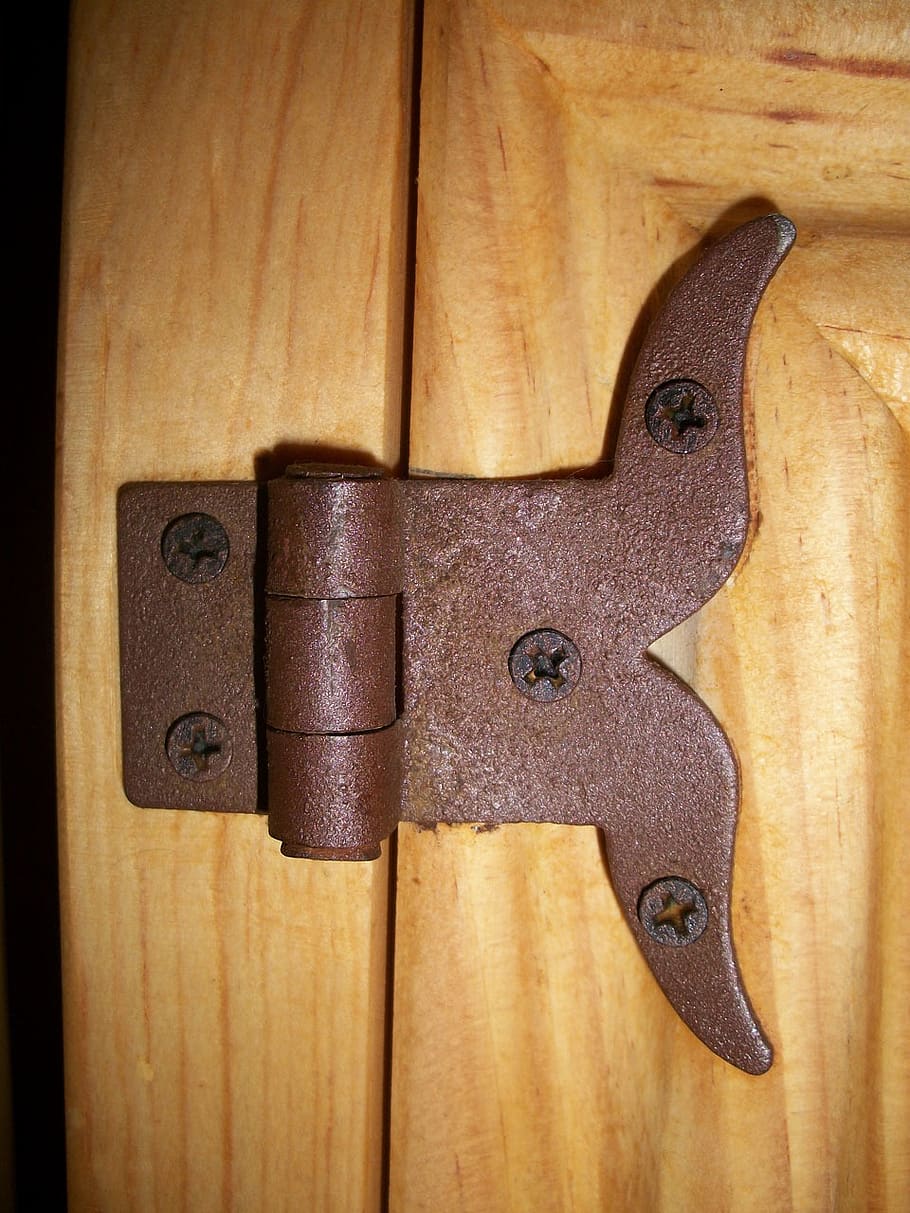 hinge, iron, wrought, rust, vintage, rusty, door, wooden, wood - material, close-up