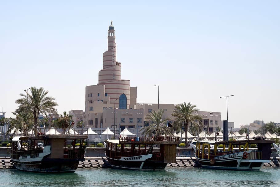 qatar, doha, corniche, buildings, city, architecture, transportation, water, landscape, arabic