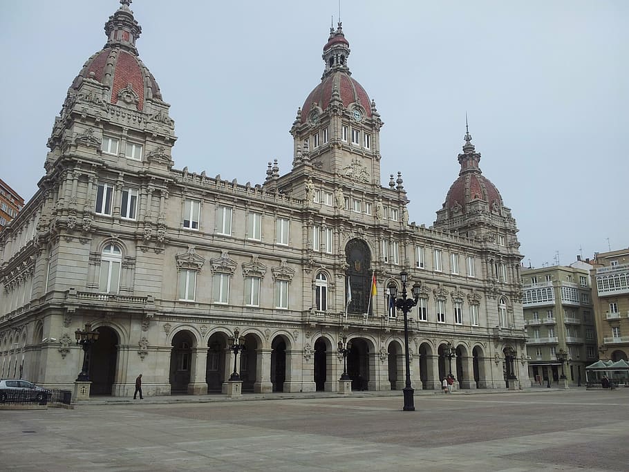 city hall, spain, europe, la coruna, architecture, building exterior, built structure, travel destinations, dome, tourism