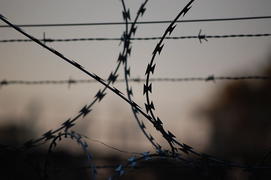 silhouette photography, fence, wire, court, security, prison, barbed Wire, boundary, safety, protection
