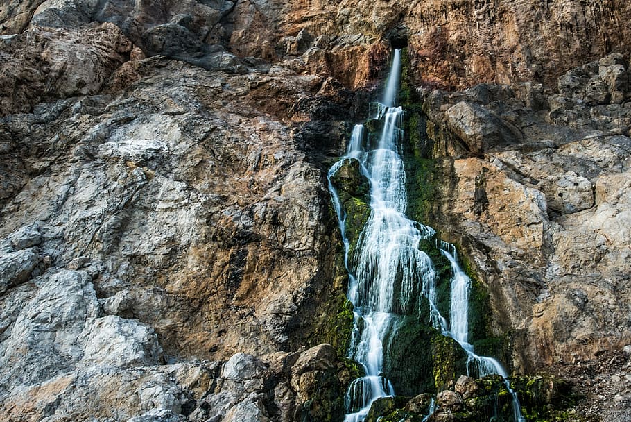 waterfalls at daytime, gibraltar, waterfall, water, nature, rocks, stones, vegetation, mountain, trail of water