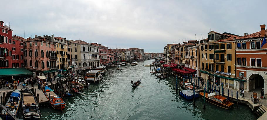 italy, venice, venezia, gondolas, boats, water, canale grande, canal, building exterior, nautical vessel
