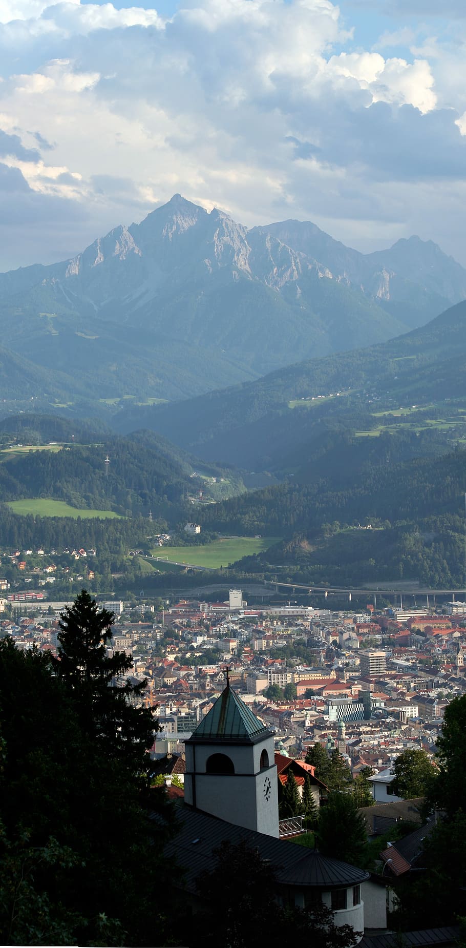 панорамный, Посмотреть, ищу, Панорамный вид, глядя вниз, Инсбрук, Австрия, пейзаж, пейзажи, гора