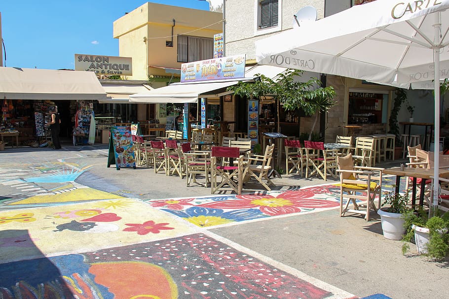 matala, village, street, colors, drawing, crete, greece, hippie, building exterior, built structure