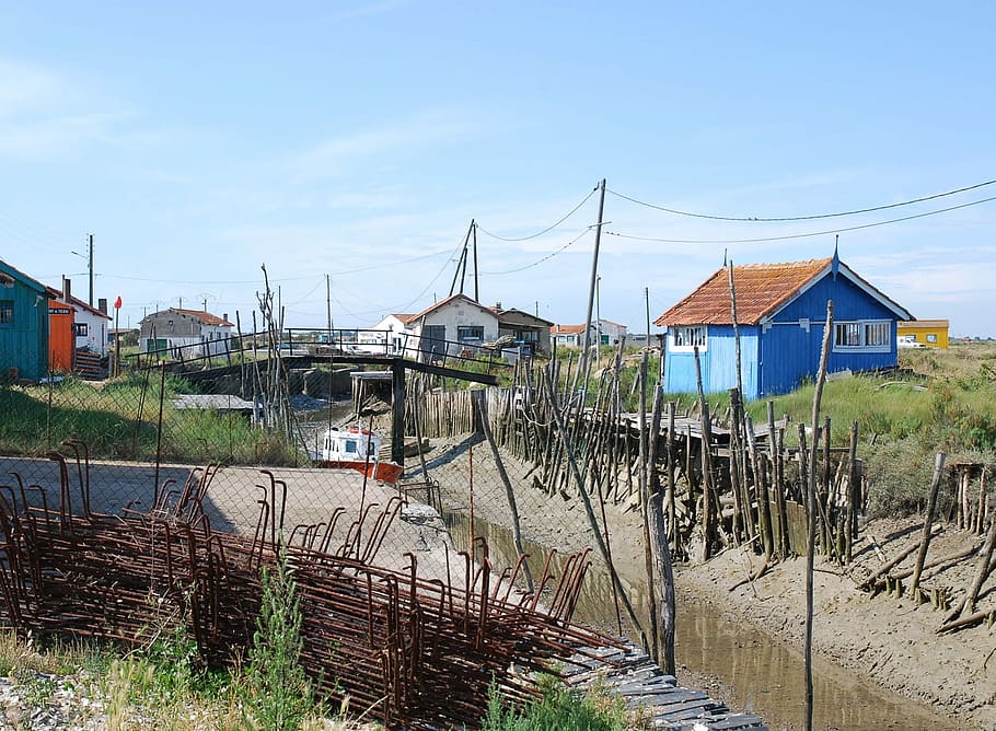 Oyster, Cabins, Channels, Ocean, island of oleron, building exterior, built structure, house, architecture, outdoors