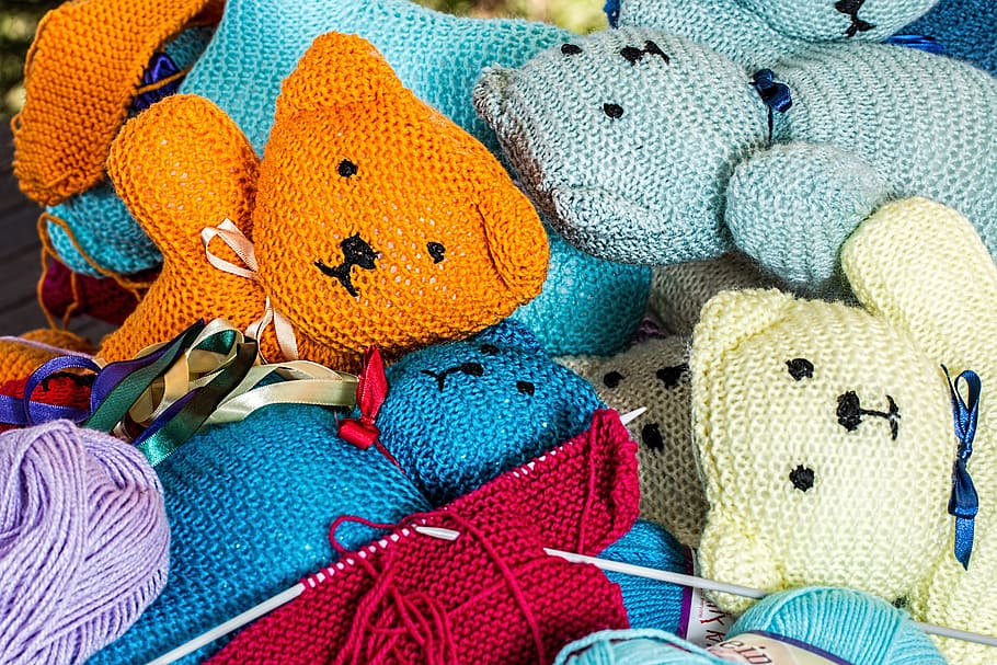 assorted-color, bear, amigurumi, knitted, dolls, knitting, handwork, hobby, handmade, wool