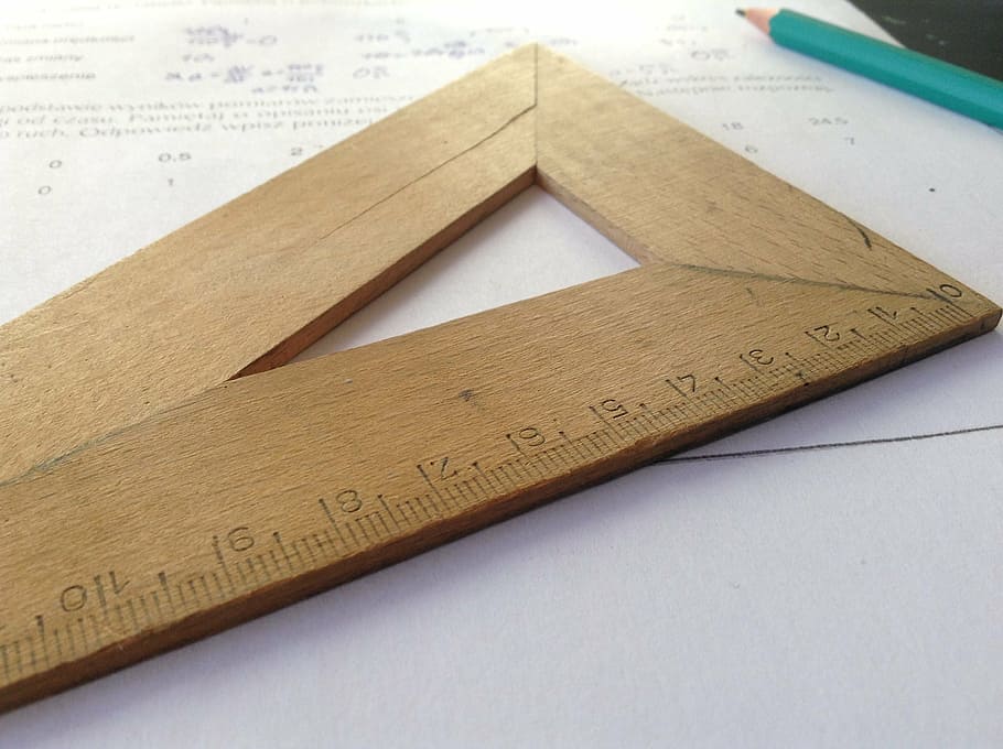 brown, wooden, measuring, tool, white, printer ppaer, top, surface, ruler, measurement