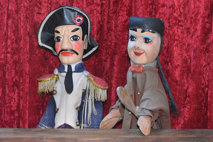 male, female, figurine, theater stage, Dolls, Puppet-Show, Guignol, Lyon, theatre, child