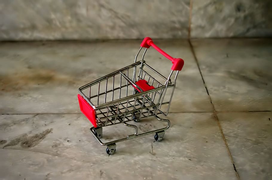 carrinho de compras, enferrujado, pequeno, brinquedo, mini, loja, carrinho, plástico vermelho, supermercado, comércio