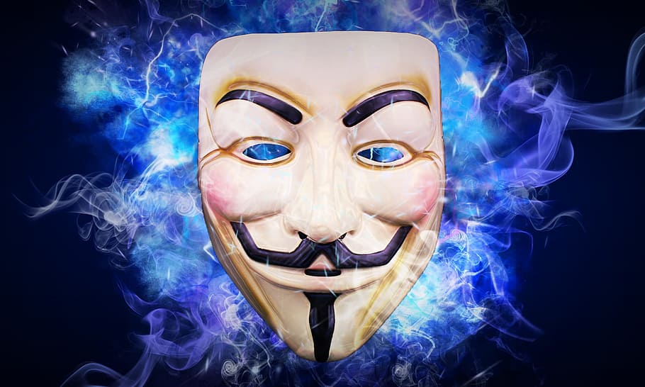 guy fawk mask, black, blue, background, anonymous, hacktivist, group, we are legion, popular, internet