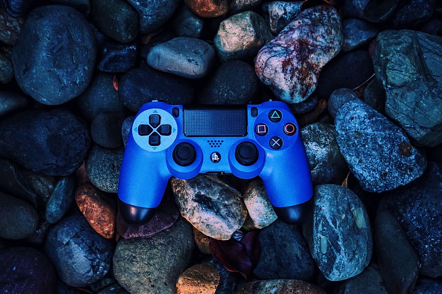 Controlador de jogo, PlayStation, tecnologia, jogo, equipamento, controle, objeto de rock, azul, ninguém, praia