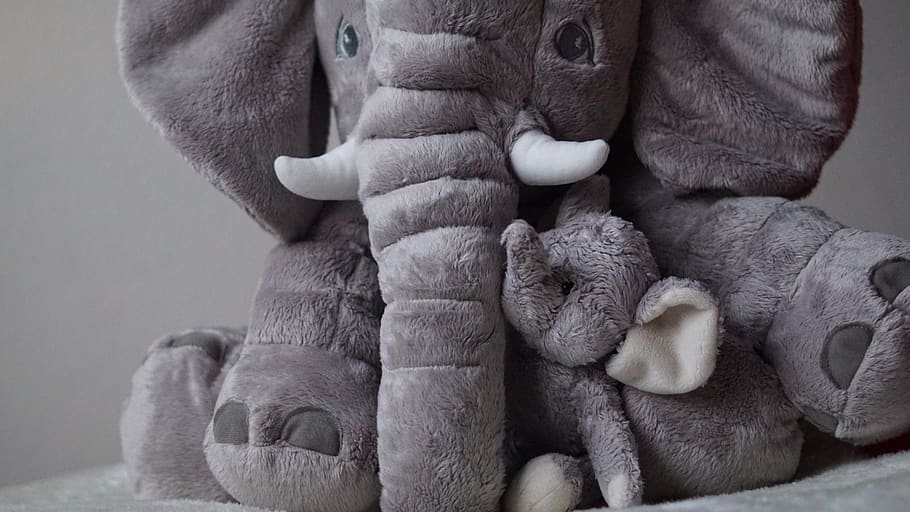 background, stuffed animals, elephant, initial equipment, mom and baby, children toys, children, play, snuggle, friends