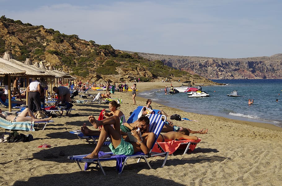 crete, greece, vai locality, palm trees, sea, beach, holiday, swimming, sunbathing, sailing