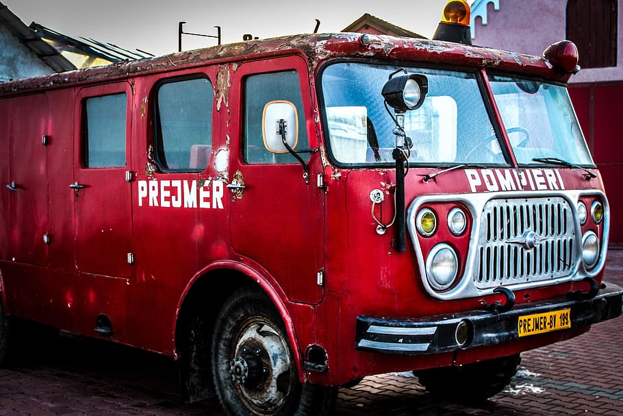 firetruck merah, pemadam kebakaran, truk, model tahun, firetruck, brigade, kendaraan, merah, italia, tua