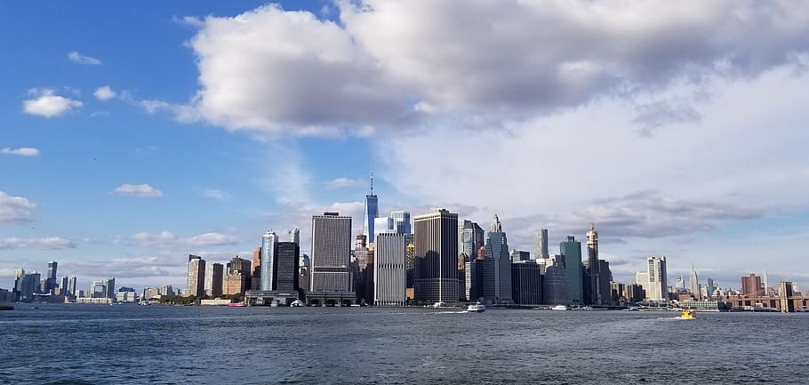 nyc, landscape, view, downtown, panorama, building, clouds, water, east river, hudson river