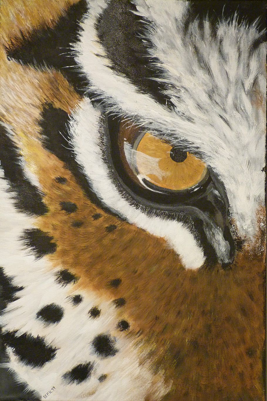 closeup, tiger eye, tiger, cat, dangerous, predator, painting, art, acrylic paint, animal