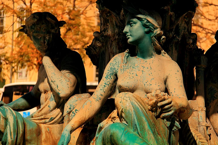 two, women statues, daytime, portugal, statues, monument, architecture, lisbon, landmark, city