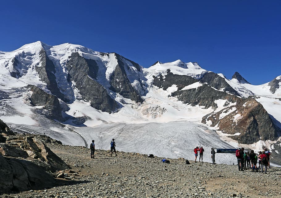 bernina, diavolezza, piz palu, mountain hiking, orientation, long, viewpoint, engadin, pers glacier, snow