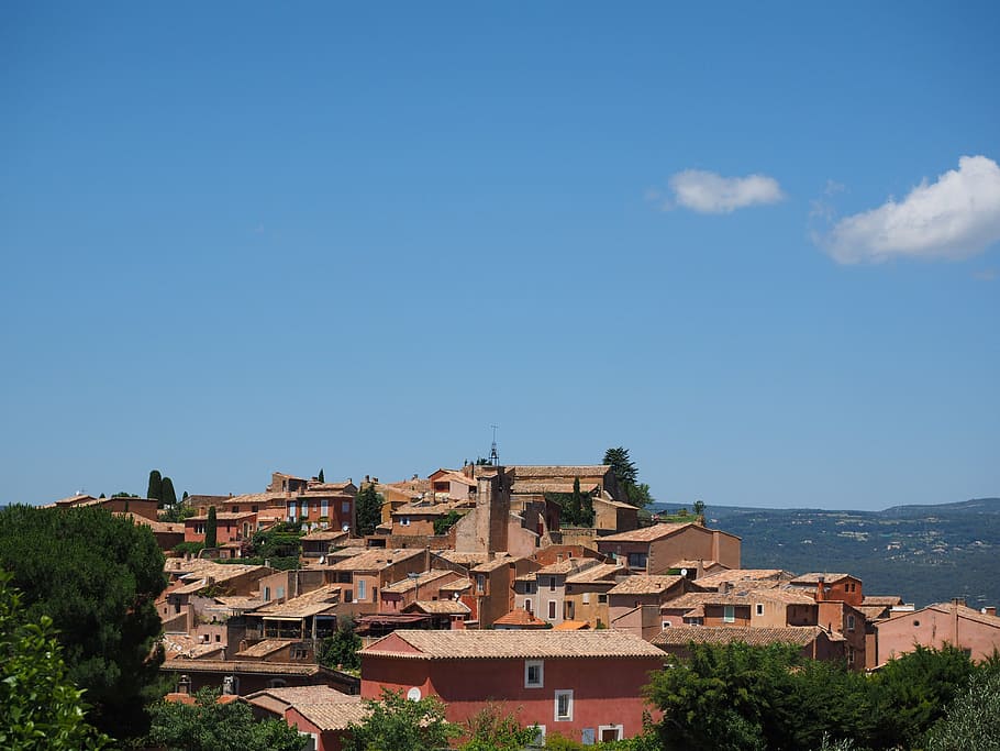 roussillon, komunitas, desa, atap, rumah, mediterania, tempat menarik, komunitas Prancis, departemen vaucluse, provence-alpes-côte d'azur