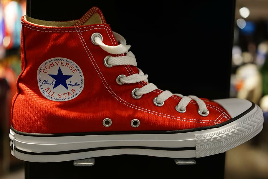 selective, focused, red, white, converse, all-star, high-top sneaker, shoe, sneaker, fashion