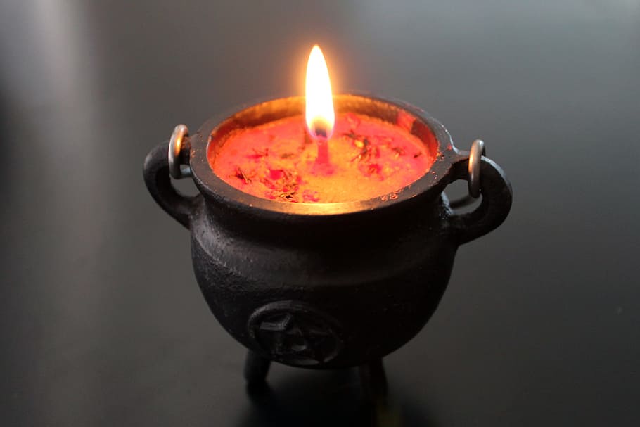red, candle, black, candle holder, mystic, witchcraft, boiler, burning, flame, fire